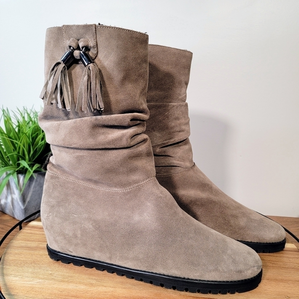 Stuart Weitzman Suede Hidden Wedge Slouch Faux Fu… - image 2